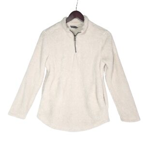 Cream Fleece Quarter-Zip Pullover Soft Cozy Pockets 1/4 Zip Size Small Sweater